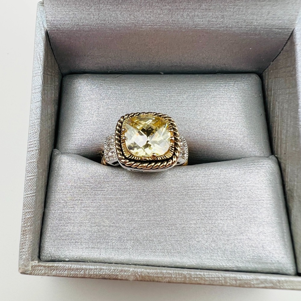 Lia Sophia Statement Cocktail Ring Cushion Two Tone Yellow Stone Bold Size 6